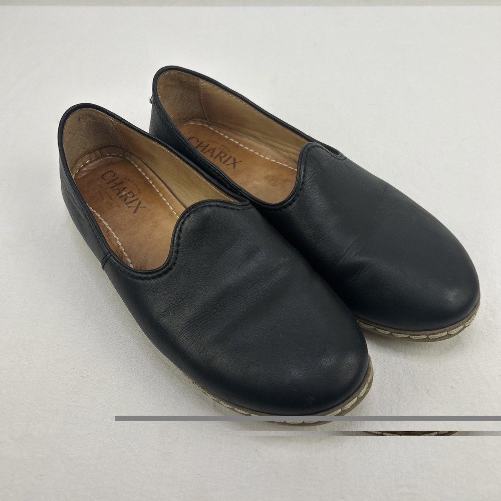 Charix Loafers Womens EU38 US 8 Black Leather Slip On Flats Artisan Shoes